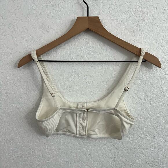 Frankie's Bikinis Alana Button Front Scoop Neck Ribbed Bikini Top White Medium - Picture 9 of 11